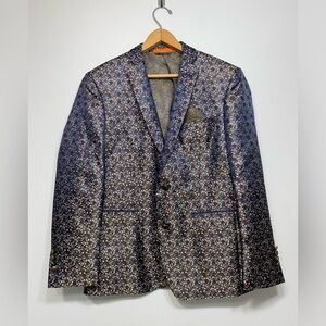 TALLIA Mens Blazer Coat Jacket Single Buttoned Floral Purple Tan Sz 40s
